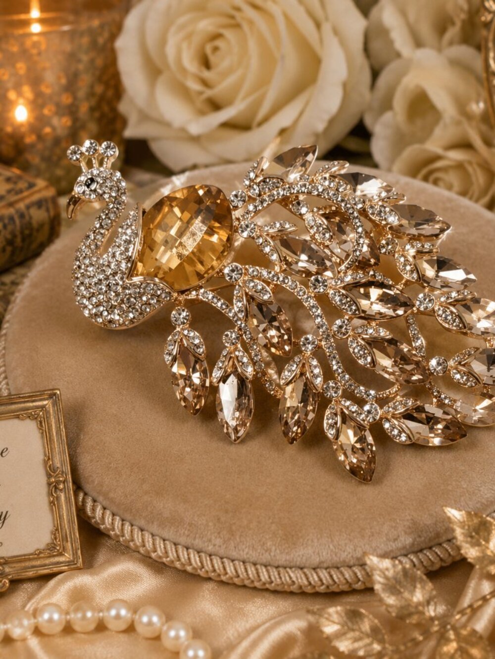 JTV Rose Goldtone Peacock Brooch